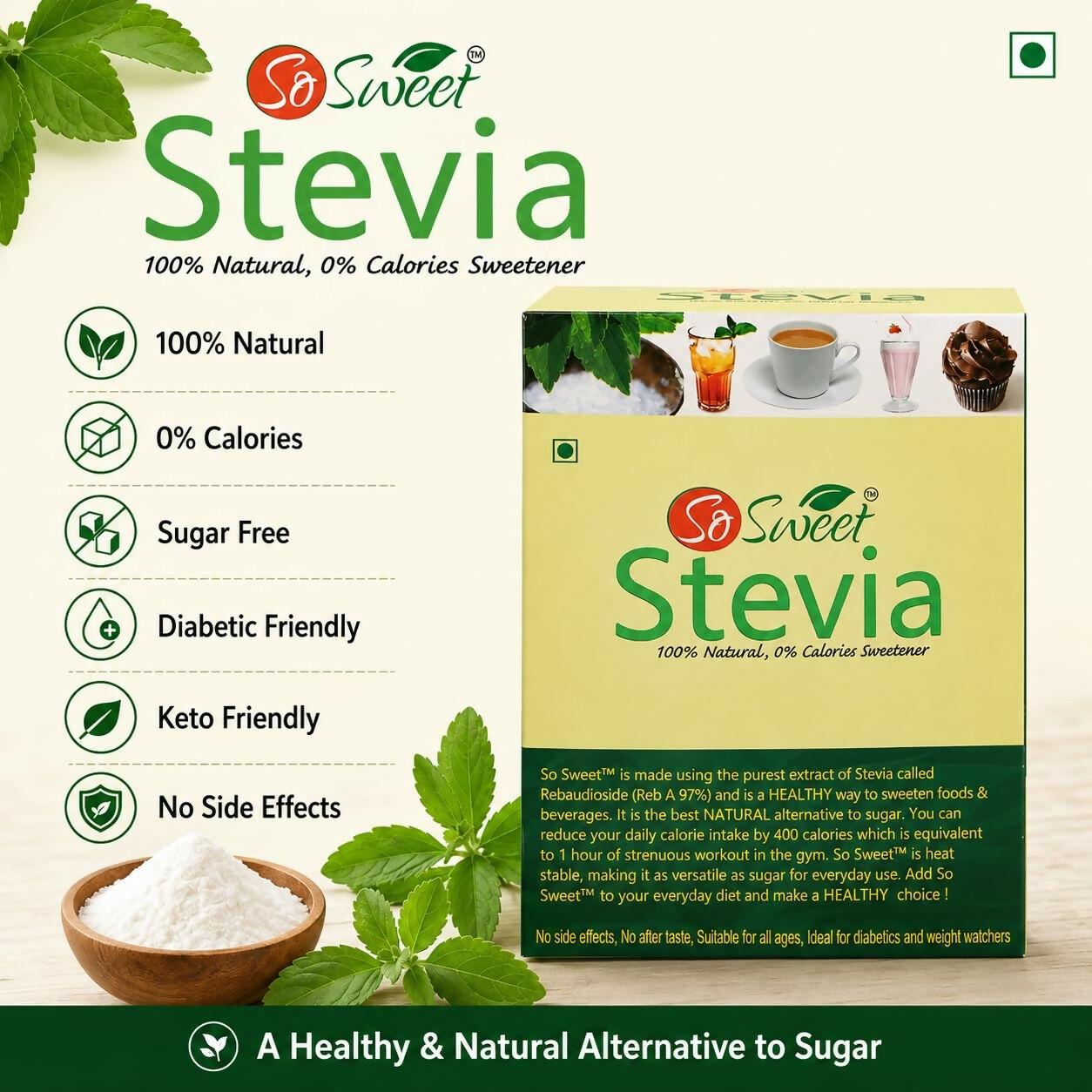 So Sweet Stevia Sachets -50 Sugar Free Natural Sweetener So Sweet