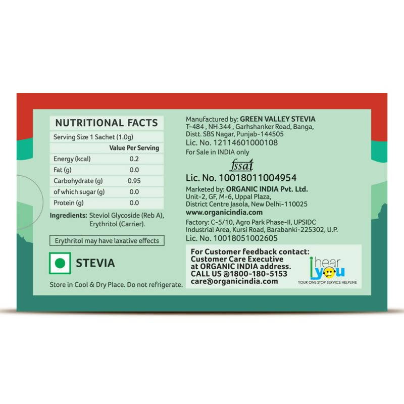 Organic India Natural Sweetener Stevia Sachets Organic India