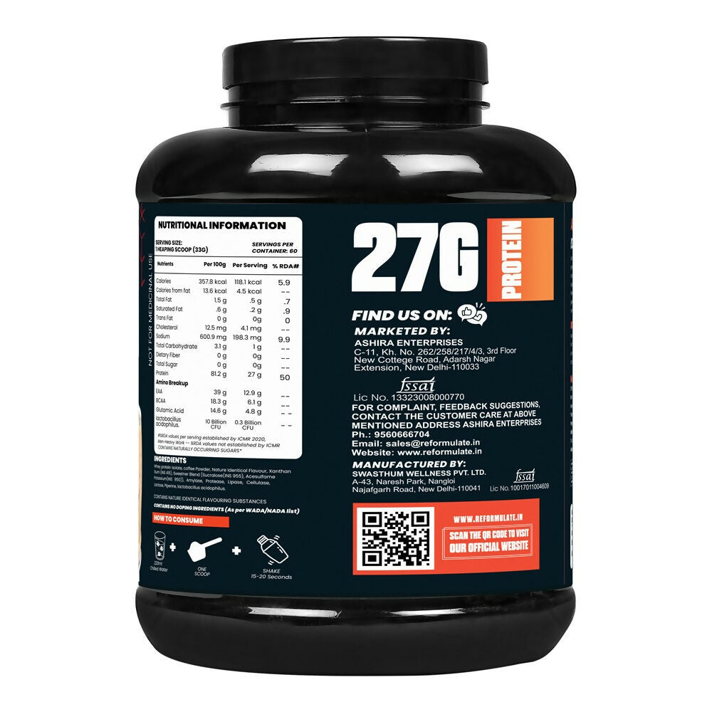 Reformulate I Isoform I Whey Isolate I Your Daily Meal Replacement Formula I 27G Protein | 6.1G BCAA | 12.9G EAA | O g Sugar - Cold Coffee Reformulate