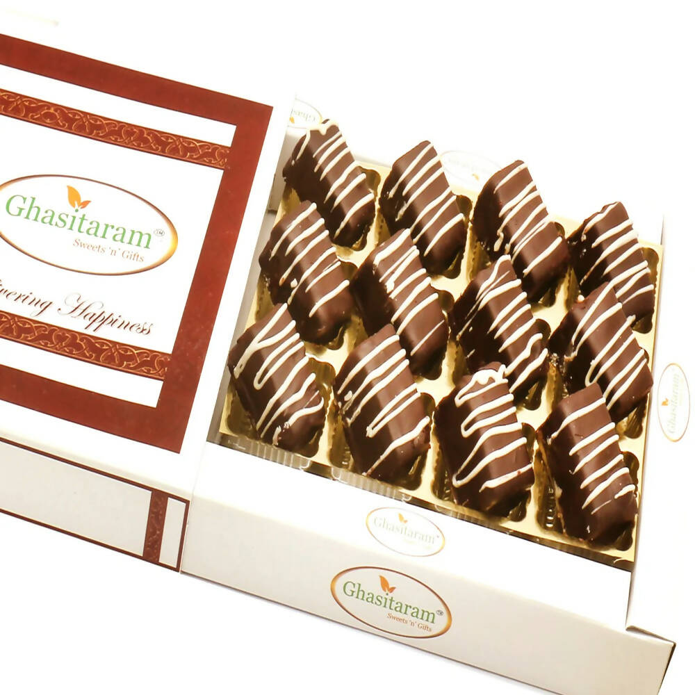 Ghasitaram Chocolate Rectangle Cashew Bites In White Box - Safuron
