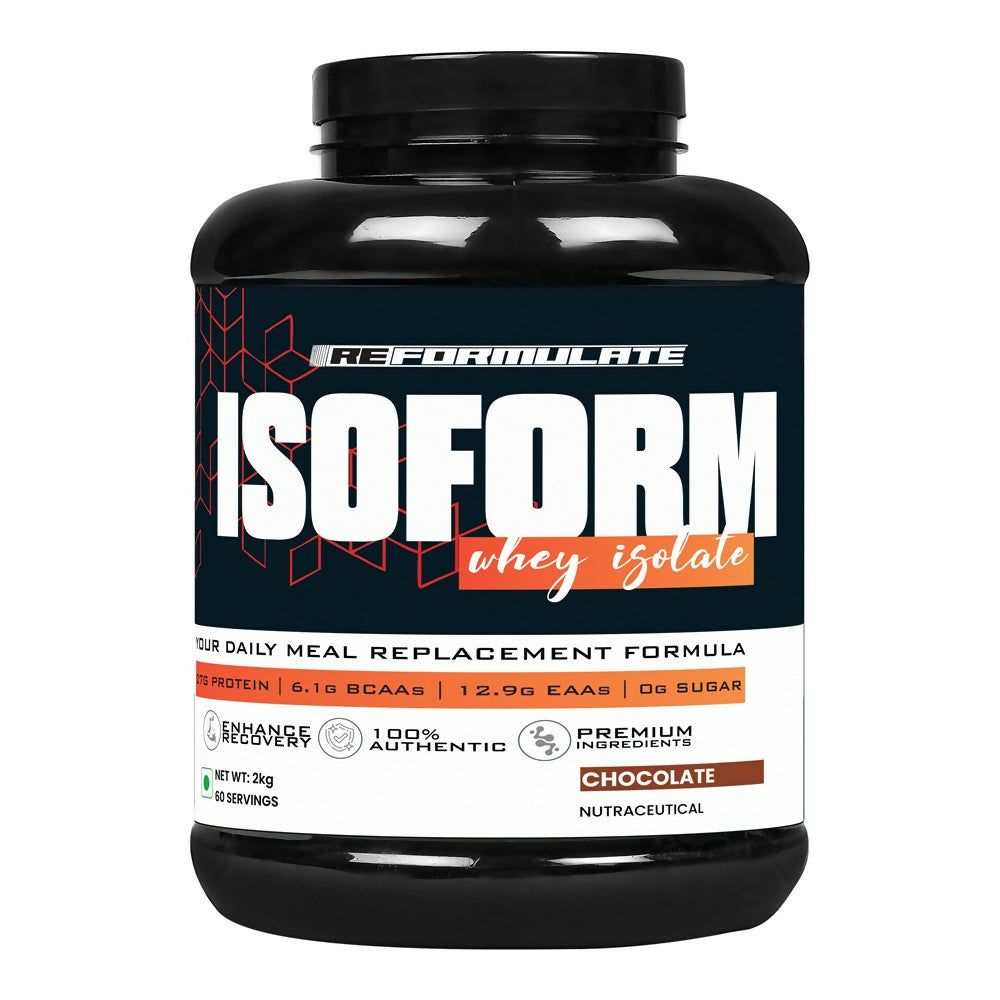 Reformulate I Isoform I Whey Isolate I Your Daily Meal Replacement Formula I 27G Protein | 6.1G BCAA | 12.9G EAA | O g Sugar - Chocolate Reformulate