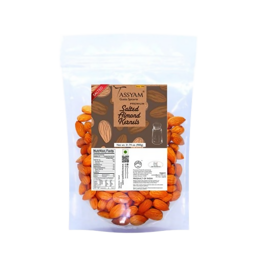 Tassyam Organics Premium Roasted Salted Almonds Namkeen Badaam Giri - Pouch - Safuron