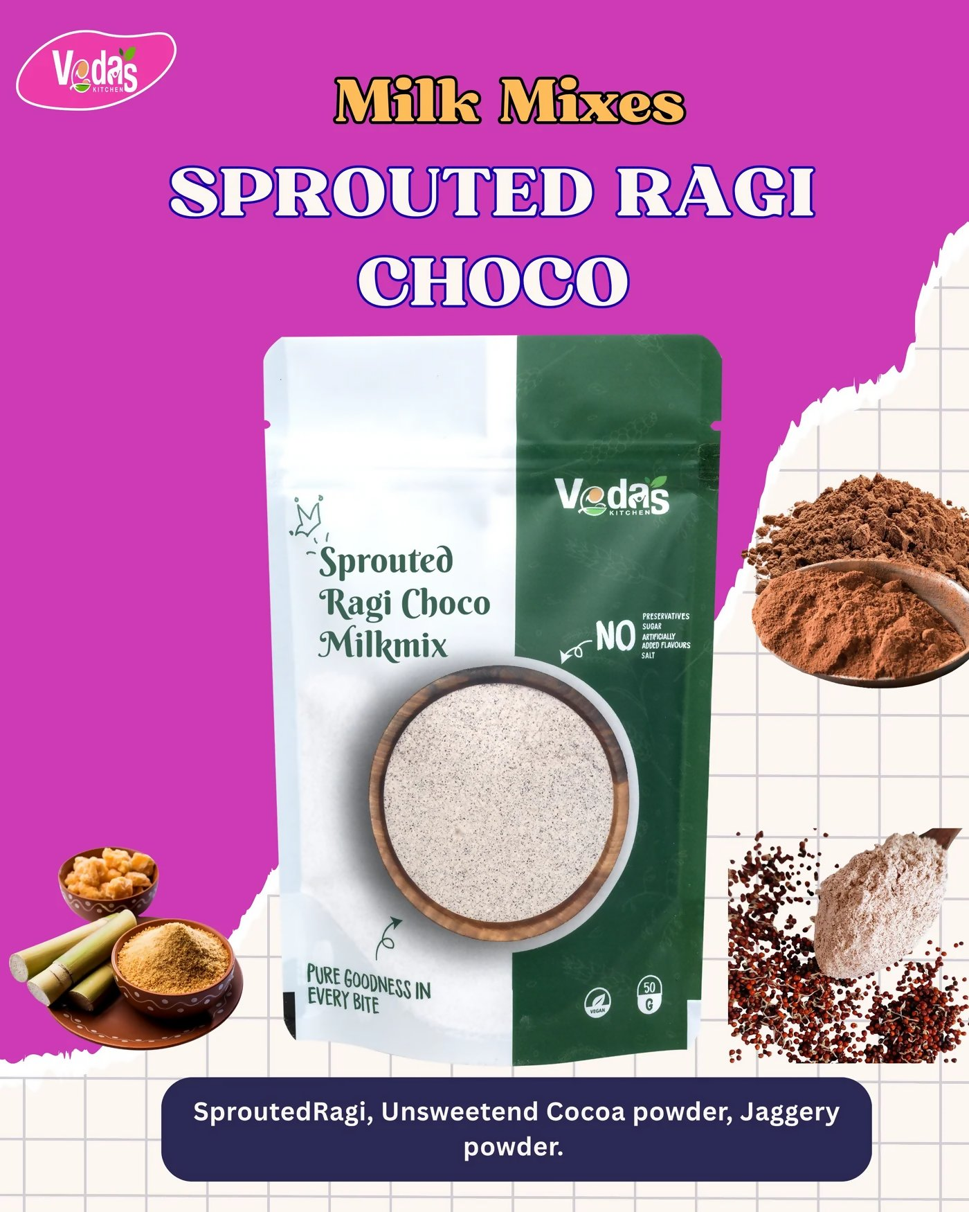 Vedas Kitchen Sprouted Ragi Choco Milkmix Vedas Kitchen