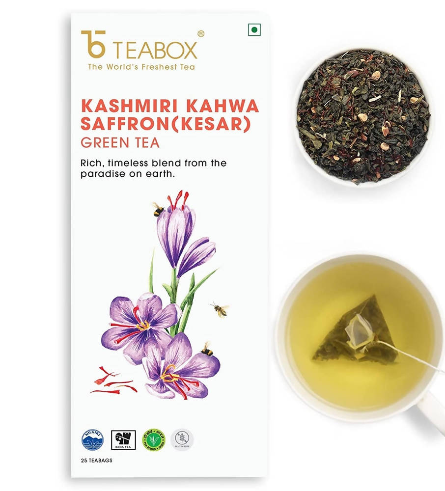 Teabox Kashmiri Kahwa Saffron (Kesar) Green Tea Bags Teabox