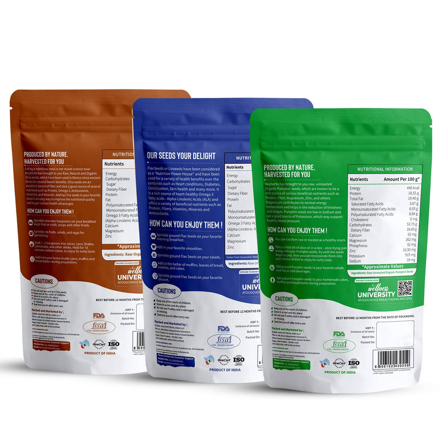 Neuherbs Organic Flax, Chia, and Pumpkin Seeds Combo Neuherbs