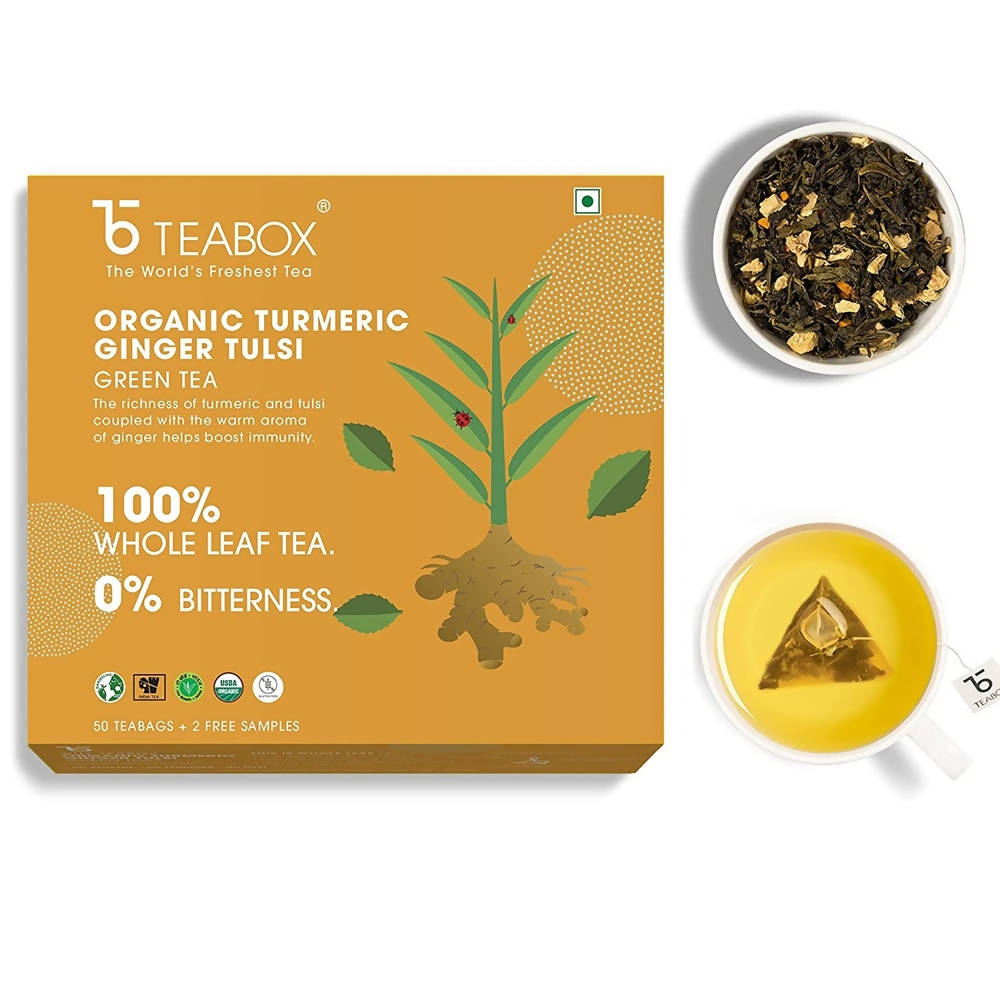 Teabox Organic Turmeric Ginger Tulsi Green Tea Bags Teabox