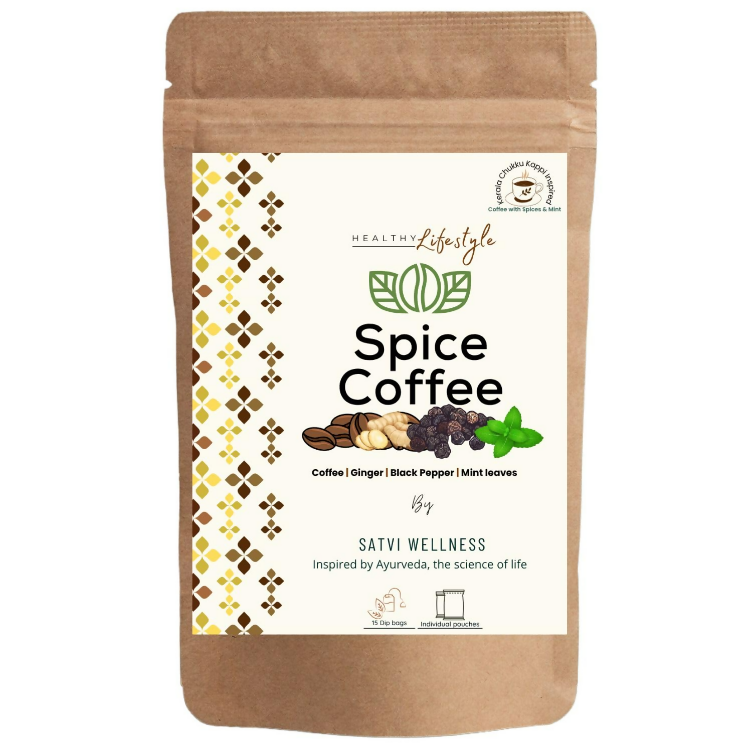 Satvi Wellness Chukkukappi With Mint Spice Coffee With Ginger, Black Pepper In Biodegradable Tea Bags | Spice and Mint Coffee | Herbal Infusions Satvi Wellness