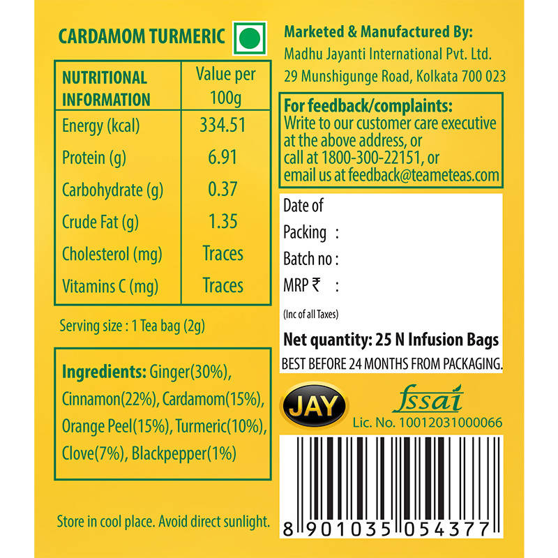 Teame Cardamom Turmeric Detox Infusion Bags Teame Teas