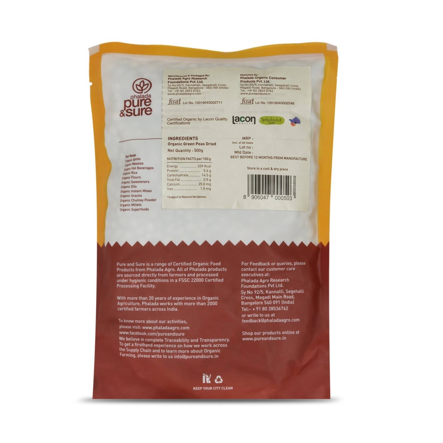 Pure & Sure Green Peas Dried Traditional Organic Pulses Pure & Sure