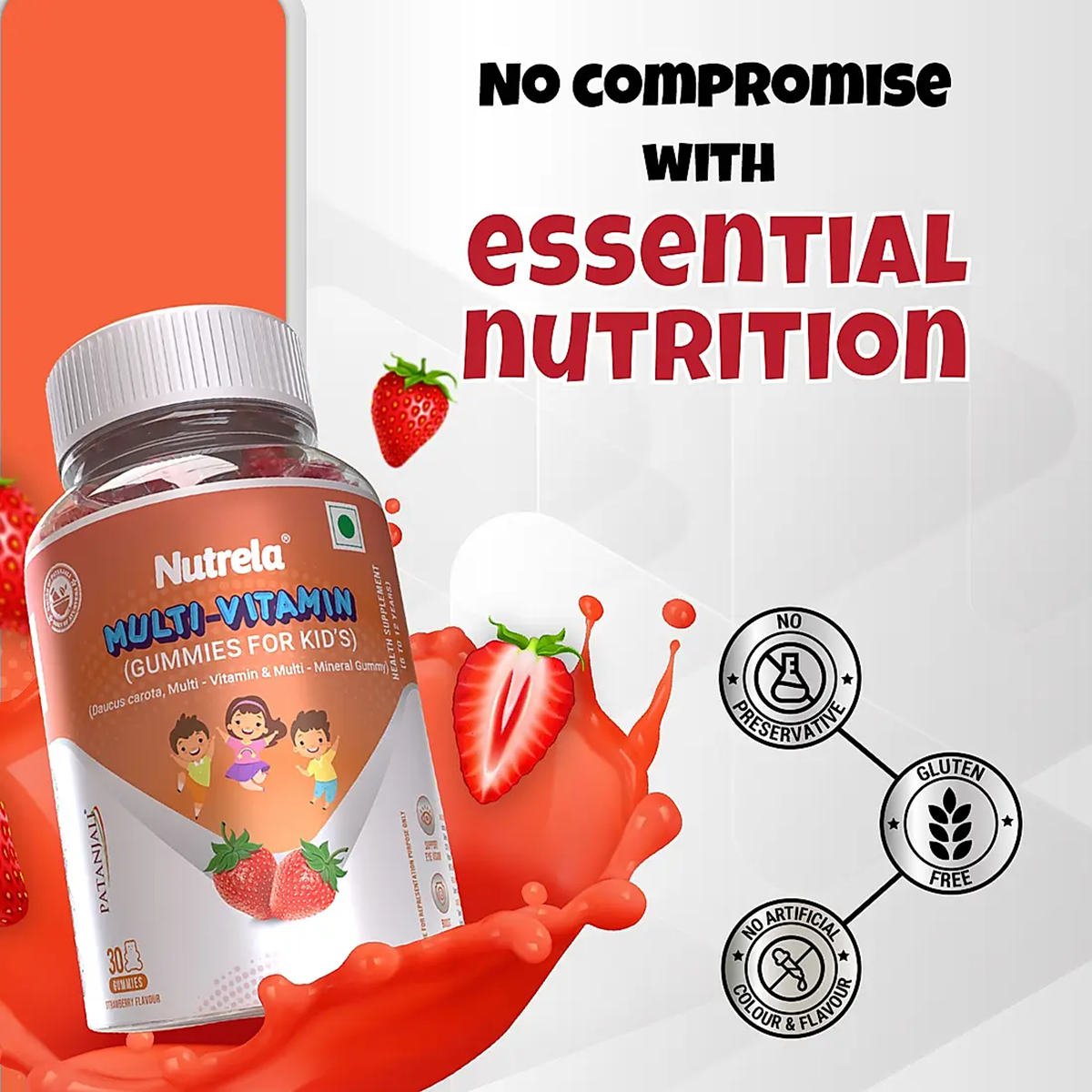 Patanjali Nutrela Multi- Vitamin Kids Gummies- Straberry Flavour Patanjali