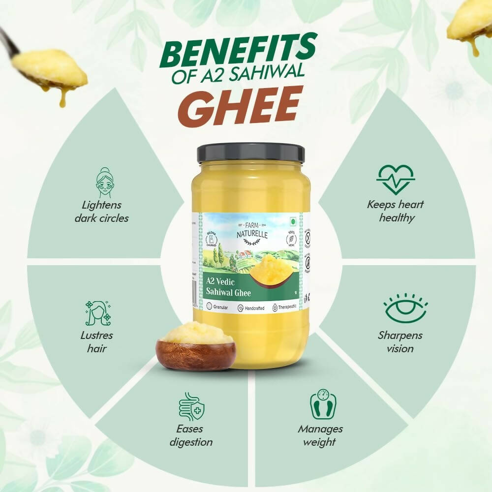 Farm Naturelle A2 Vedic Sahiwal Ghee - Desi Cow Ghee | Natural, Healthy, and Pure | Cultured Cow Ghee Farm Naturelle