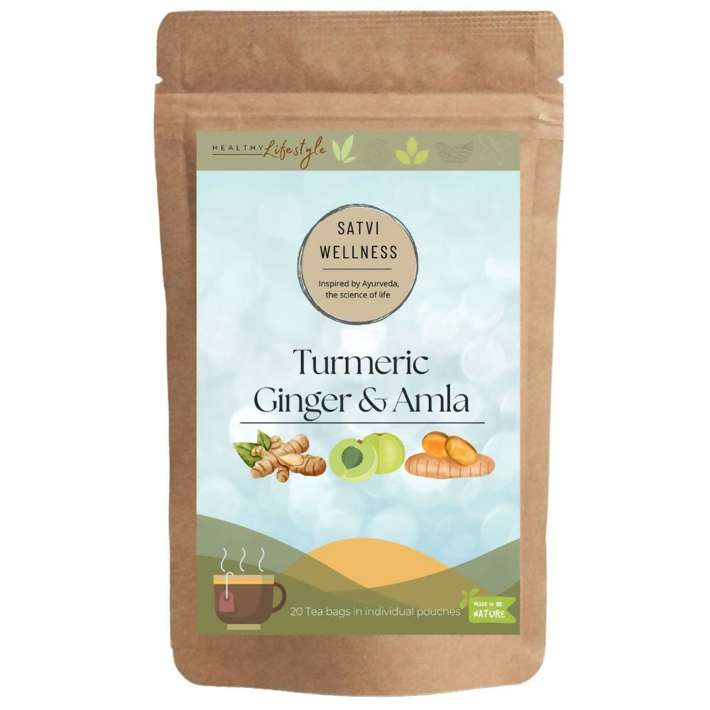 Satvi Wellness Turmeric Ginger Amla Tea| Turmeric Tea| Ginger Tea| Amla Tea | Herbal Tea Satvi Wellness