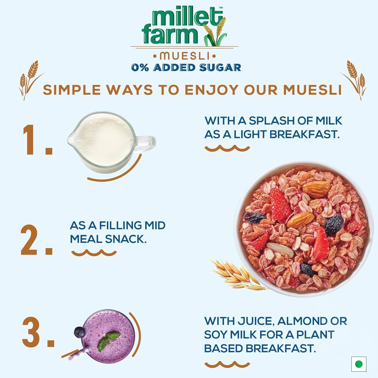 Bagrry's Millet Farm Muesli 0% Added Sugar with Jowar and Ragi Bagrry's