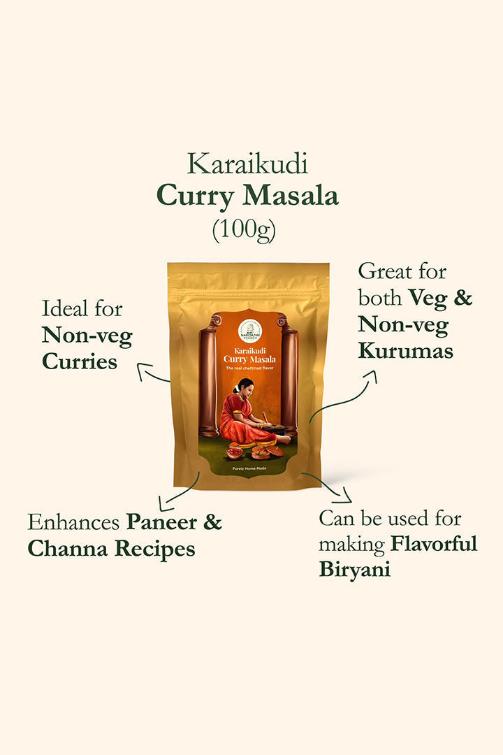 Narchuvai Foods Chettinad Combo (Chettinad Sambar Masala + Karaikudi Curry Masala + Dindigul Biryani Masala) Narchuvai Foods