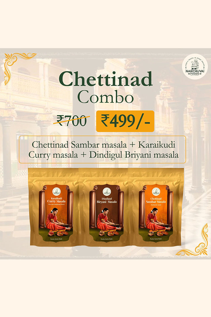 Narchuvai Foods Chettinad Combo (Chettinad Sambar Masala + Karaikudi Curry Masala + Dindigul Biryani Masala) Narchuvai Foods