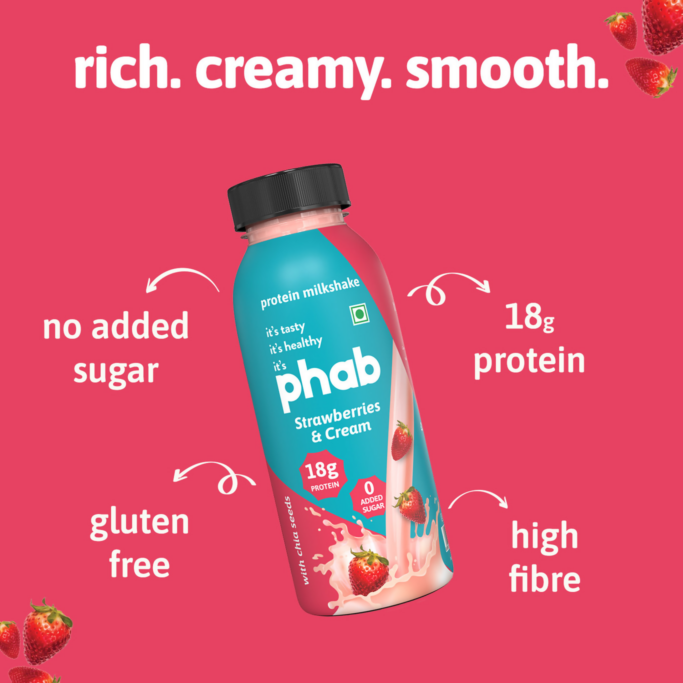 Phab Protein Milkshake With Protein Strawberries & Cream Flavour Phab