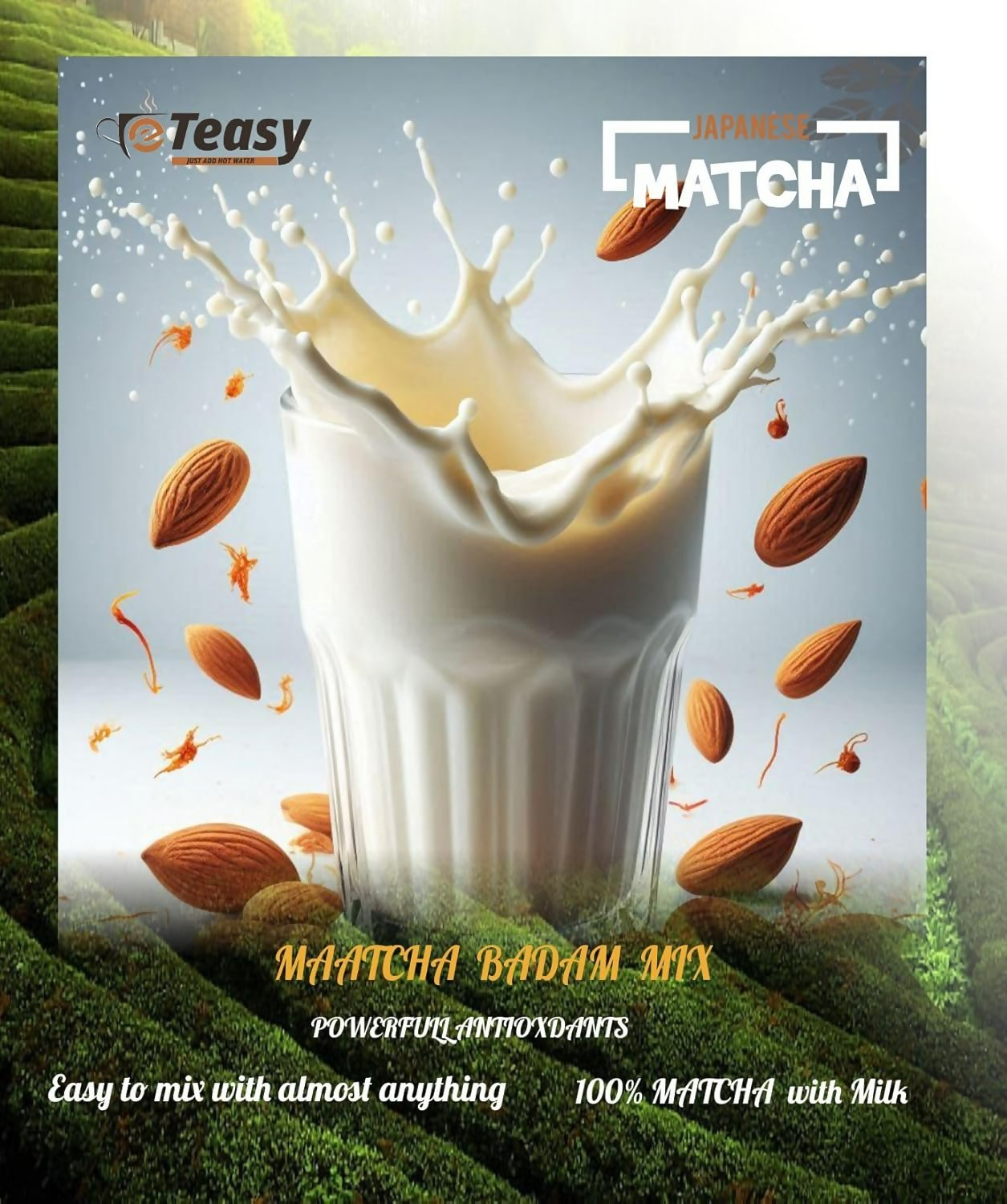Eteasy Matcha Badam Honey Mix Milk Drink Kashmiri Kesar Saffron Mix Powder Eteasy