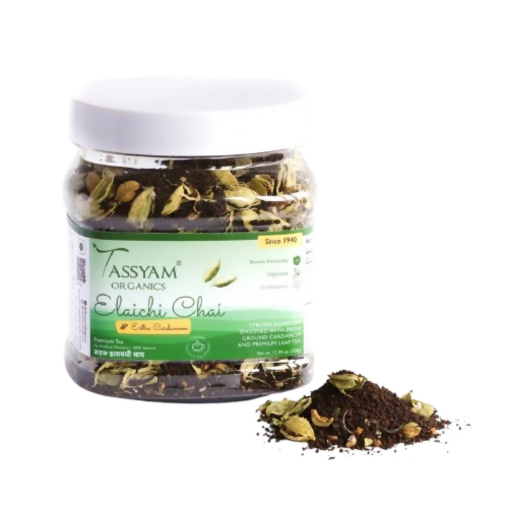 Tassyam Organics Strong Cardamom Tea | Elaichi Chai - Jar - Safuron