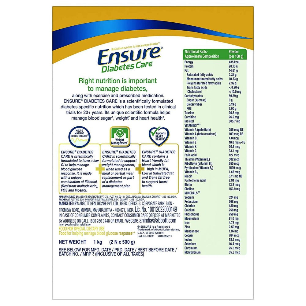 Ensure Diabetes Care Powder Vanilla Flavour - Sugar Free Health Drink Ensure
