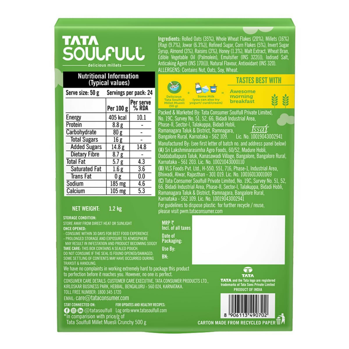 Tata Soulfull Millet Muesli Crunchy Breakfast Cereals Tata Soulfull