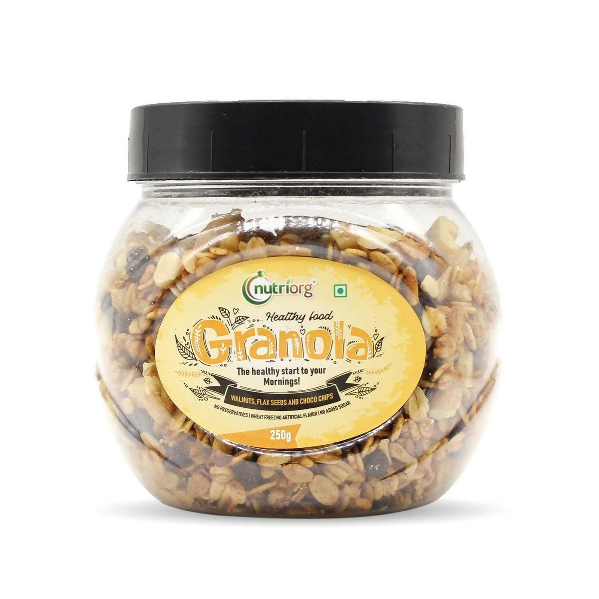 Nutriorg Crunchy Granola Walnut, Flaxseeds & Choco Chips Flavor - Safuron