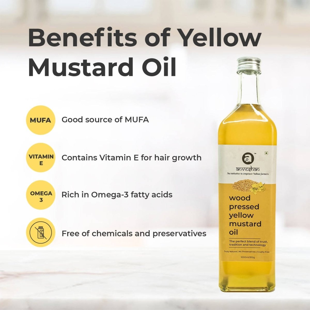 Anveshan Wood Pressed Yellow Mustard Oil Anveshan