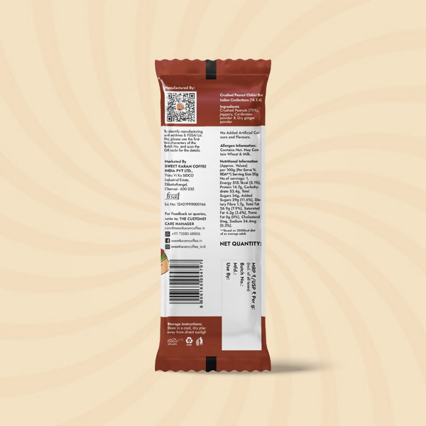 Sweet Karam Coffee Crushed Peanut Chikki Bar (Zero White Sugar) Sweet Karam Coffee