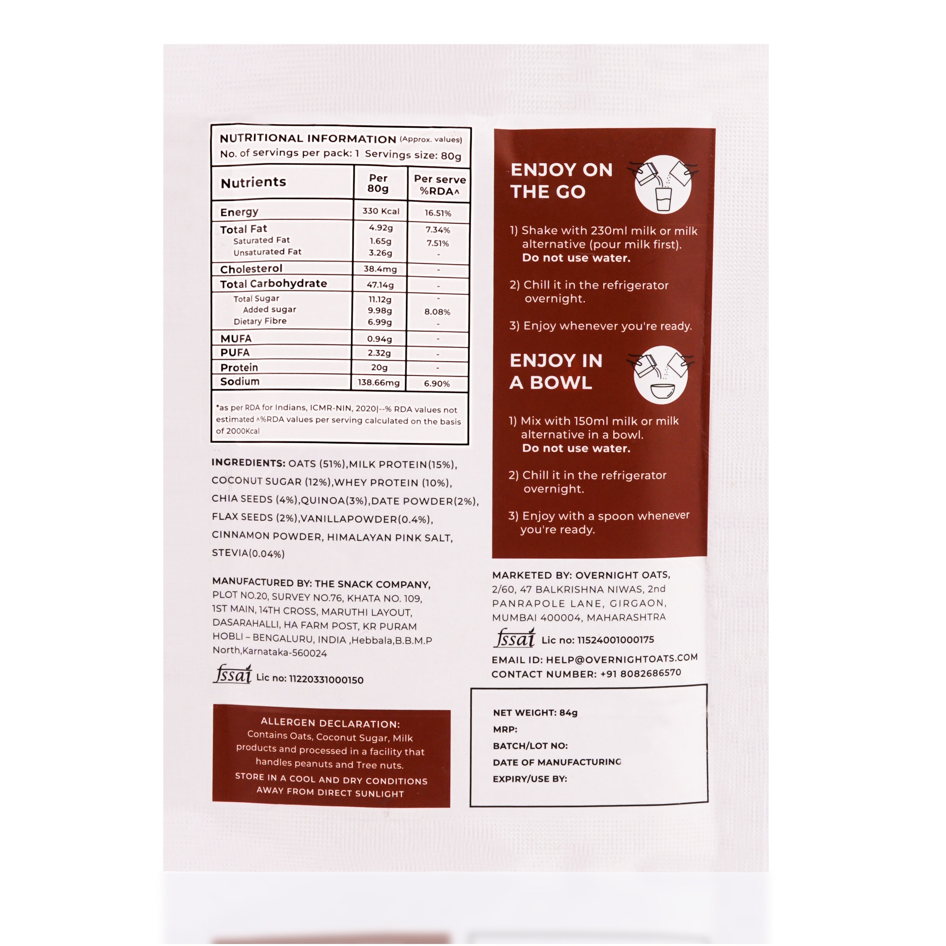 OverNightOats Chocolate Chip OverNightOats