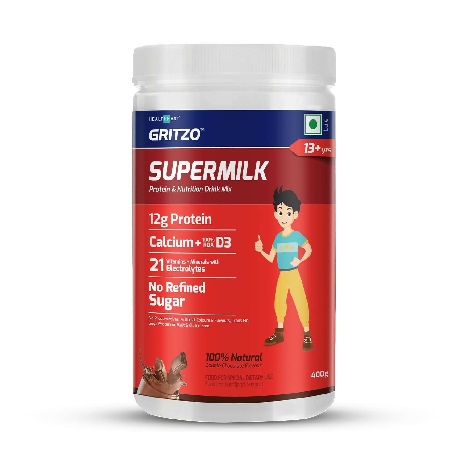 Gritzo Supermilk Overall Growth Powder 13+Y (Teen Athletes), Health Drink For Boys Gritzo