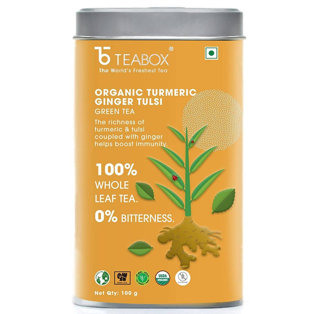 Teabox Organic Turmeric Ginger Tulsi Green Tea Loose Leaves Teabox