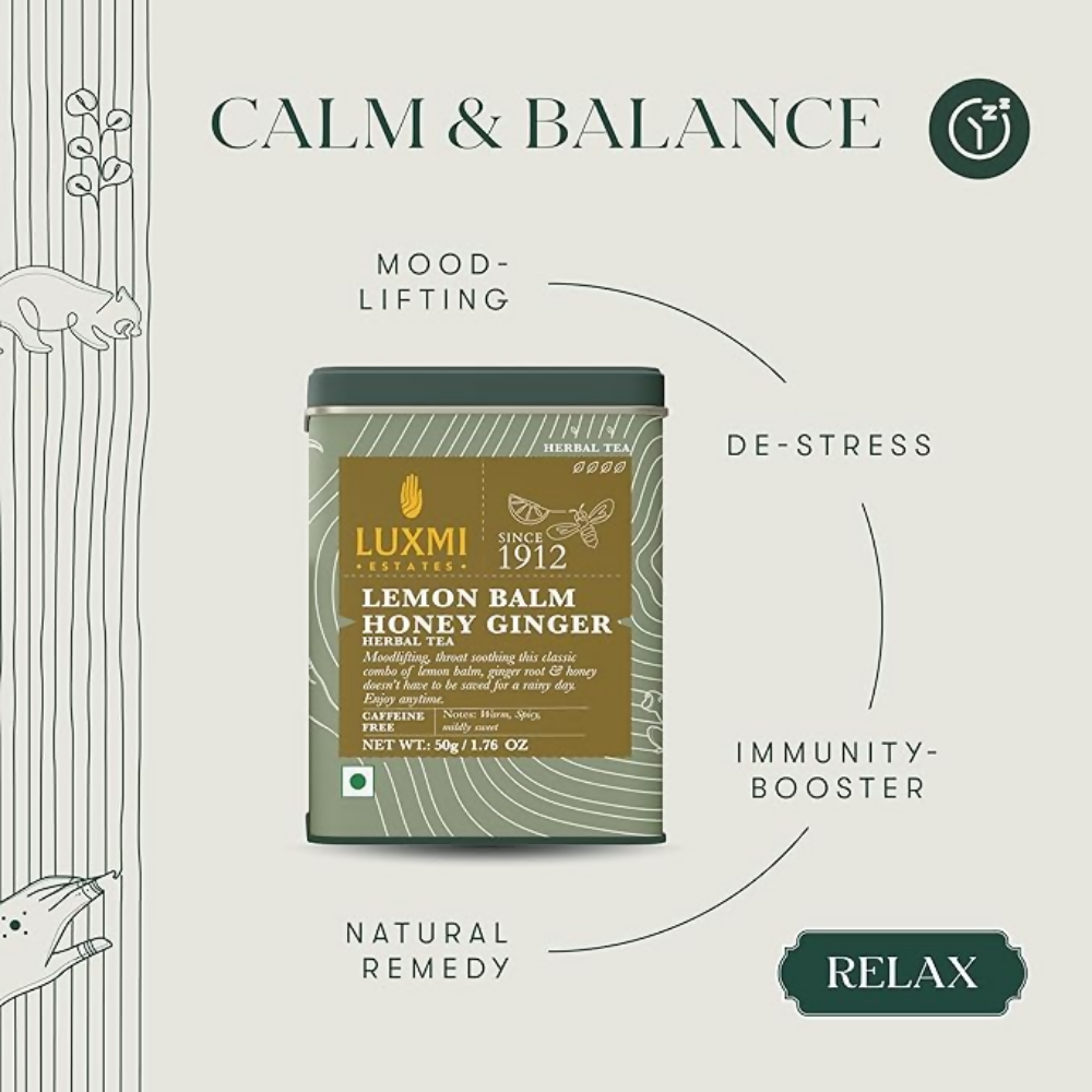 Luxmi Estates Lemon Balm Honey Ginger Herbal Infusion Luxmi Estates