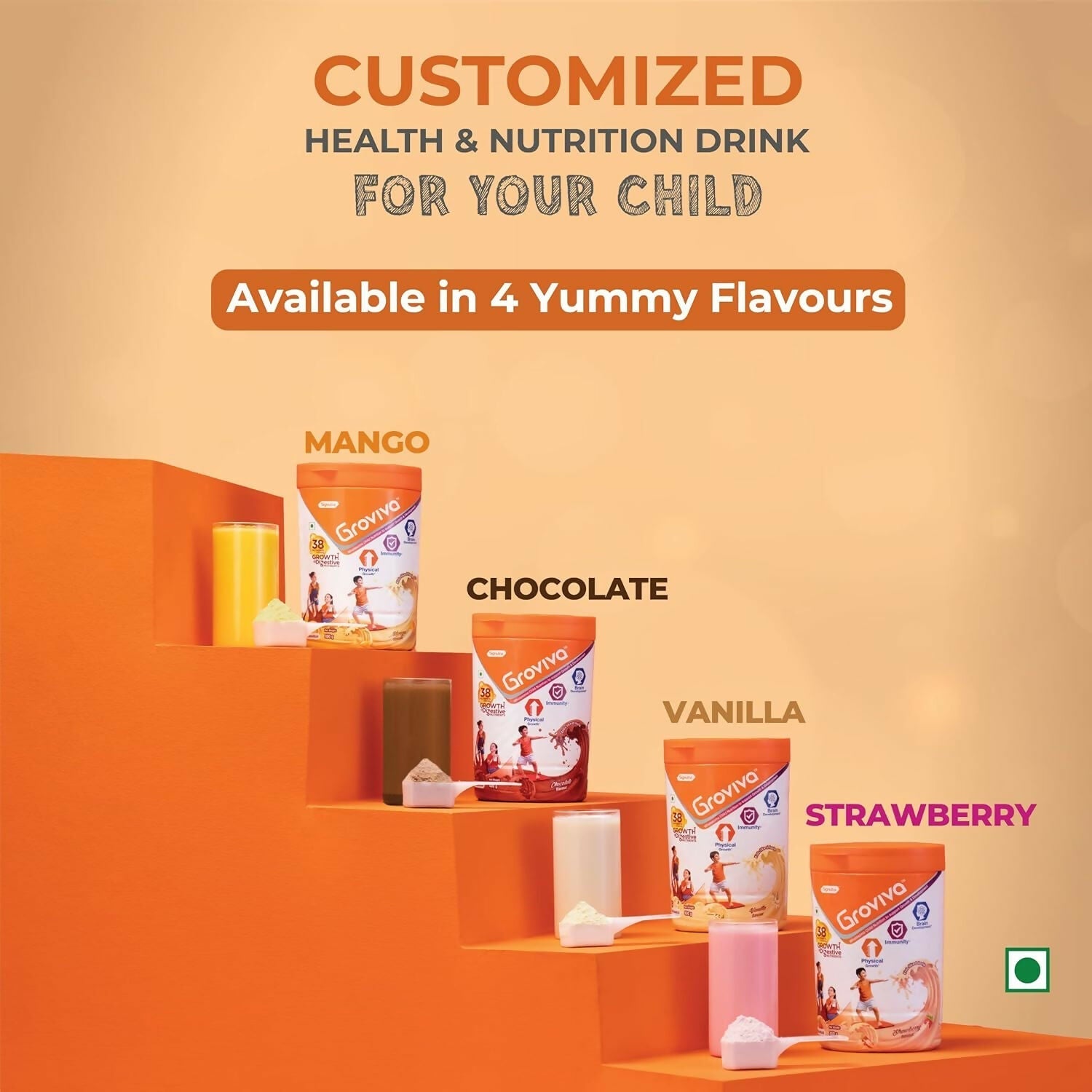 Groviva Customized Health & Nutrition Drink Powder For Kids - Strawberry Flavour Groviva
