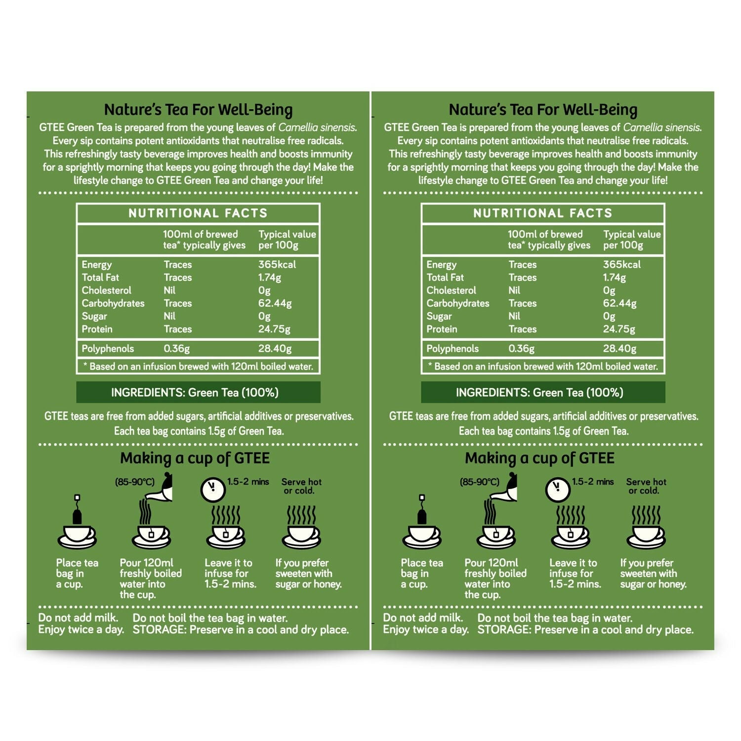 Gtee Green Tea Bags - Regular Gtee