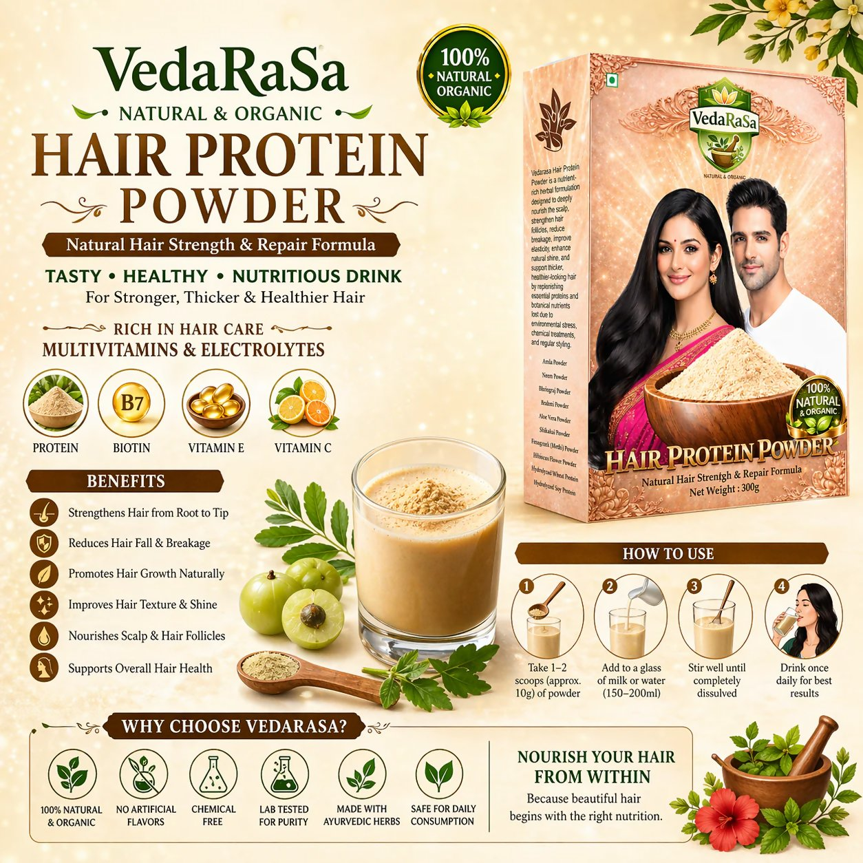 VedaRasa Natural and Organic Hair Protein Powder VedaRasa