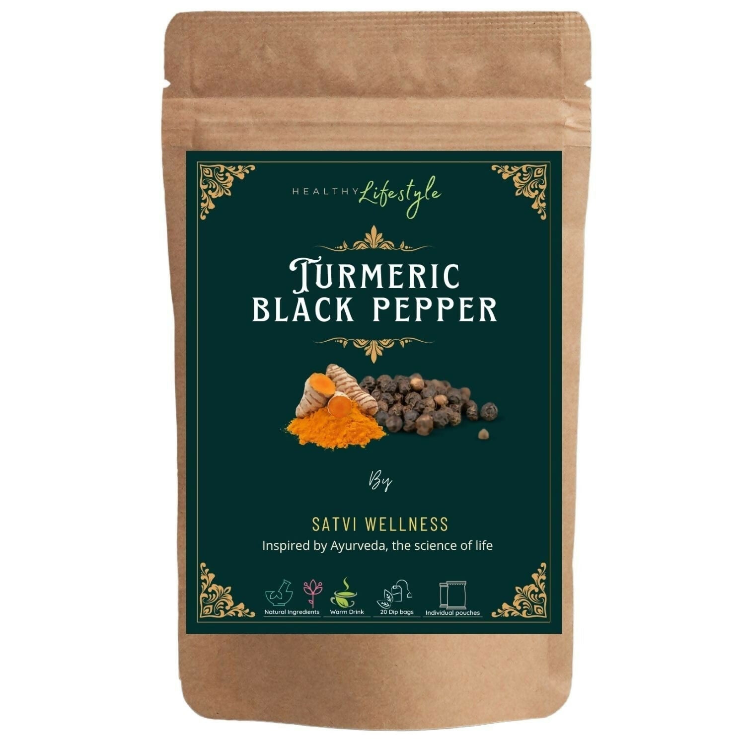 Satvi Wellness Turmeric Black Pepper Tea Bags | Herbal Tea Satvi Wellness