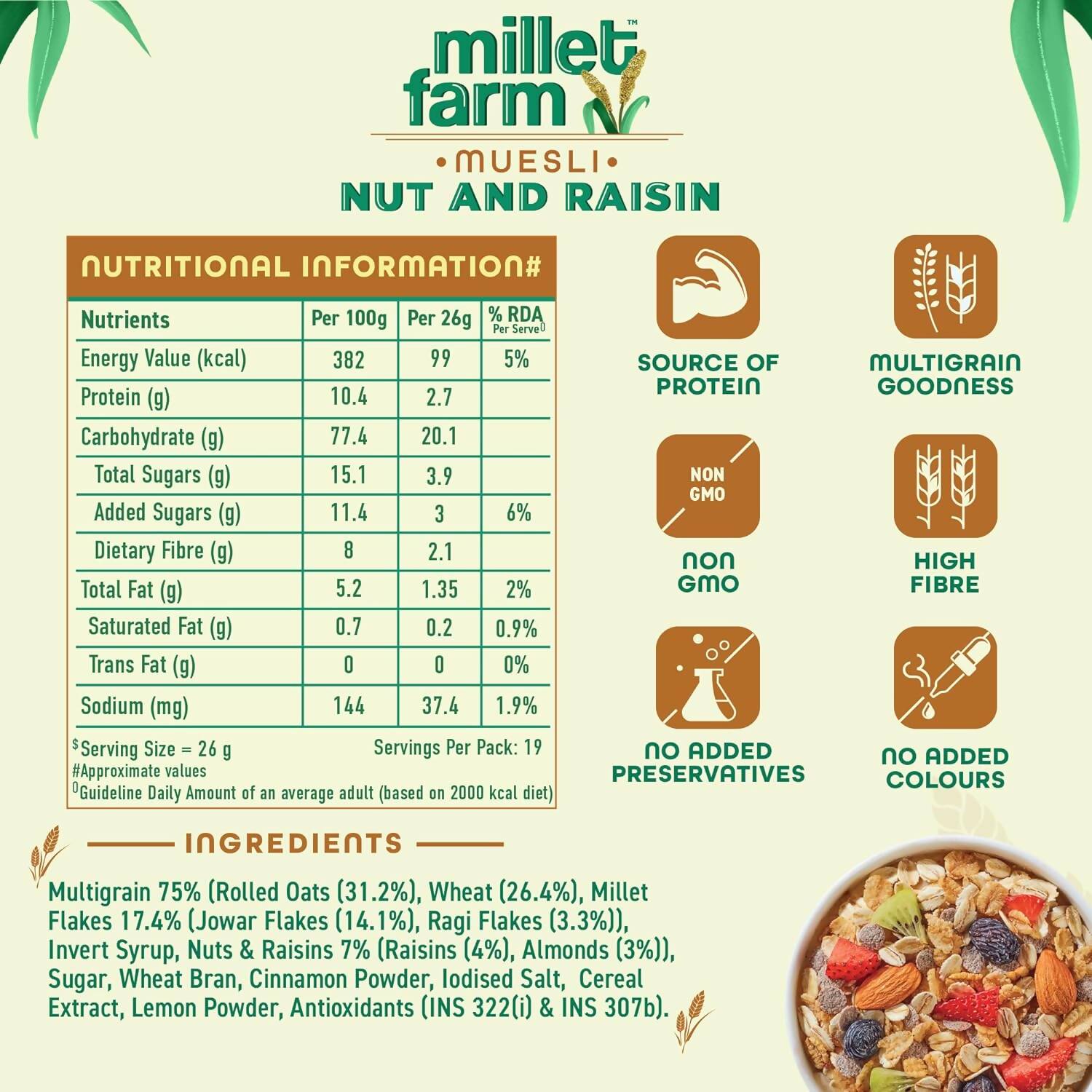 Bagrry's Millet Farm Nut & Raisin Muesli with Jowar and Ragi Bagrry's