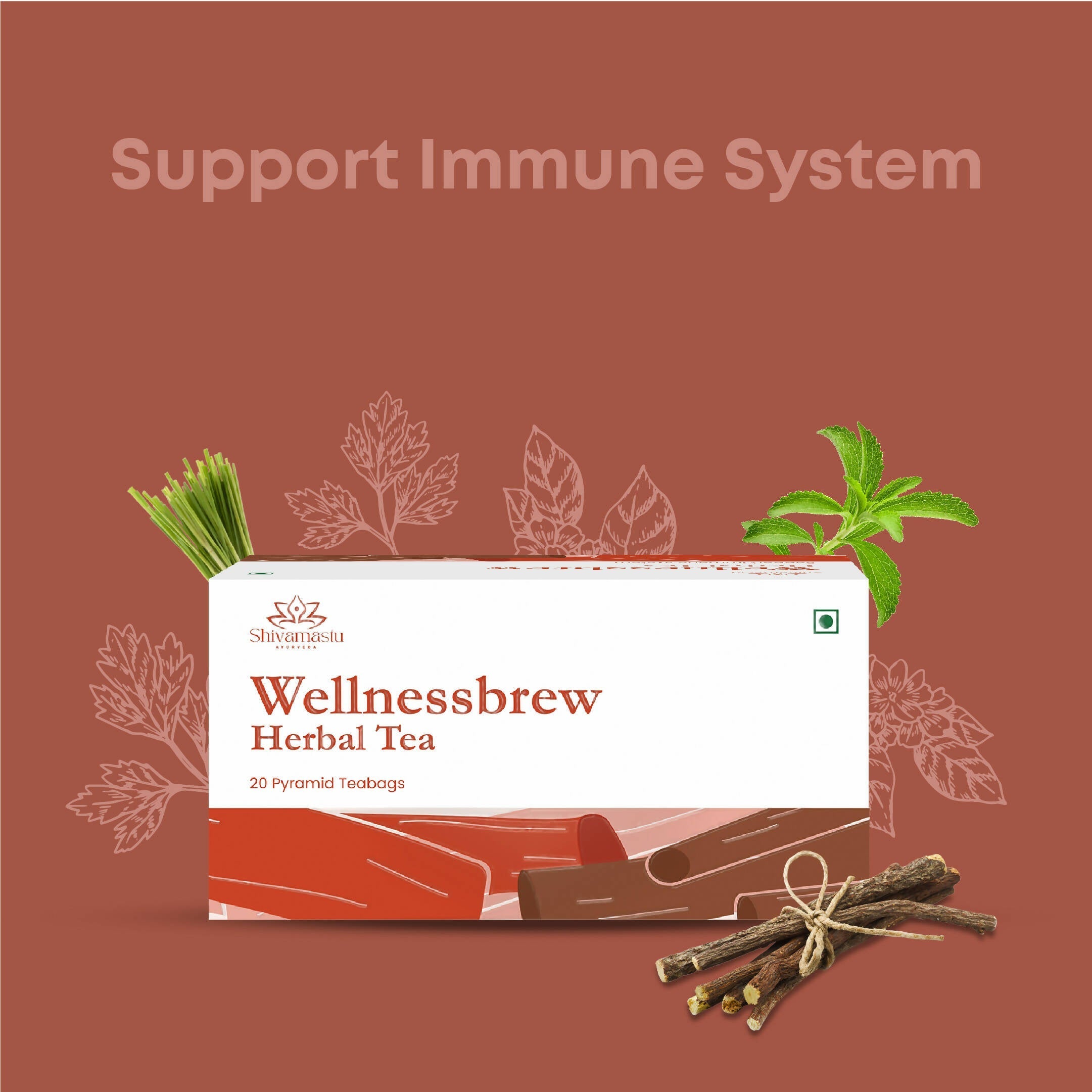 Shivamastu Ayurveda Wellnessbrew Herbal Tea - 20 Pyramid Teabags Shivamastu Ayurveda