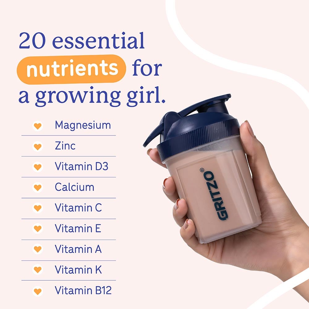Gritzo SuperMilk Overall Growth (10-12y Girls), Zero Refined Sugar, 21 Vitamins & Minerals Gritzo