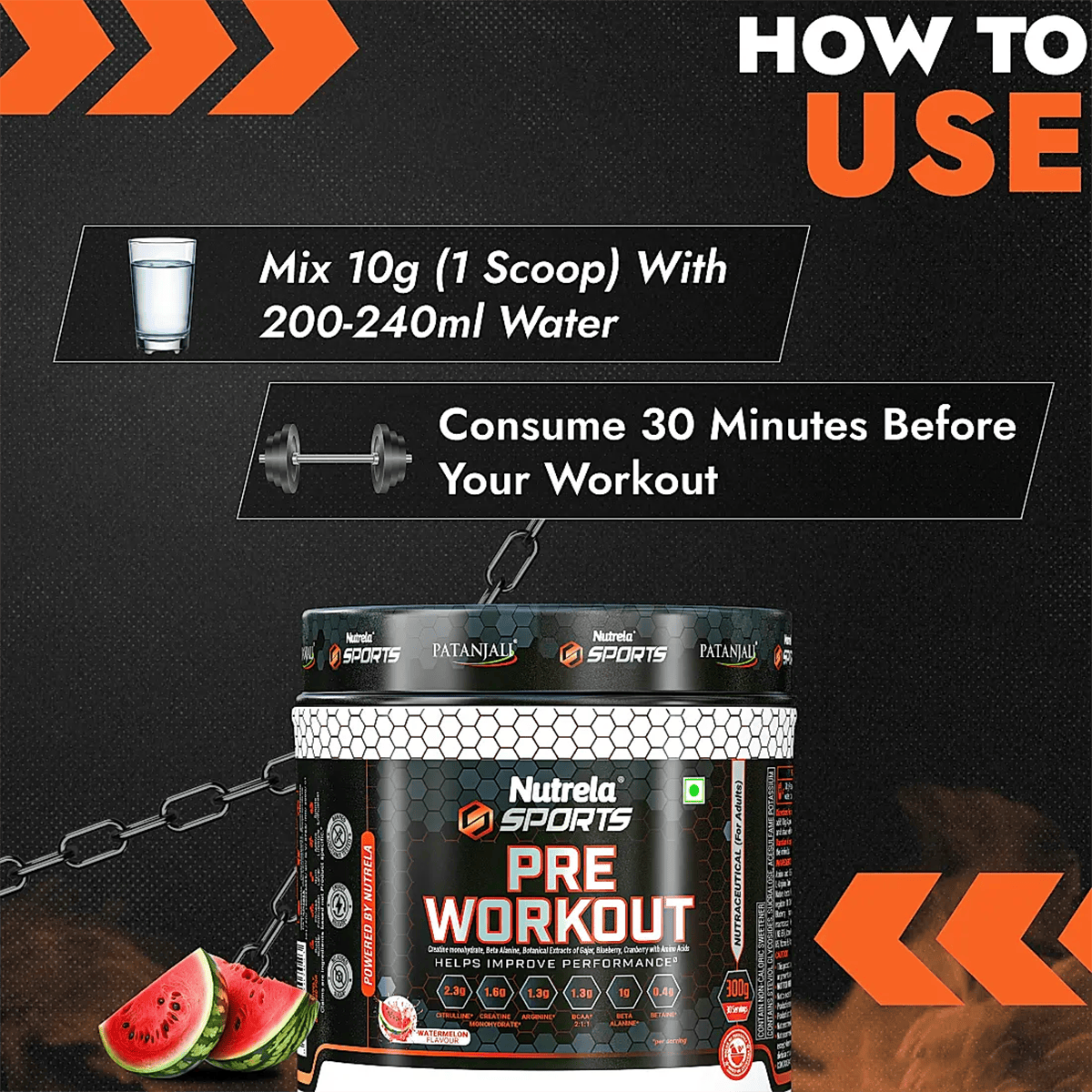Patanjali Nutrela Sports Pre - Workout-(Watermelon) Patanjali
