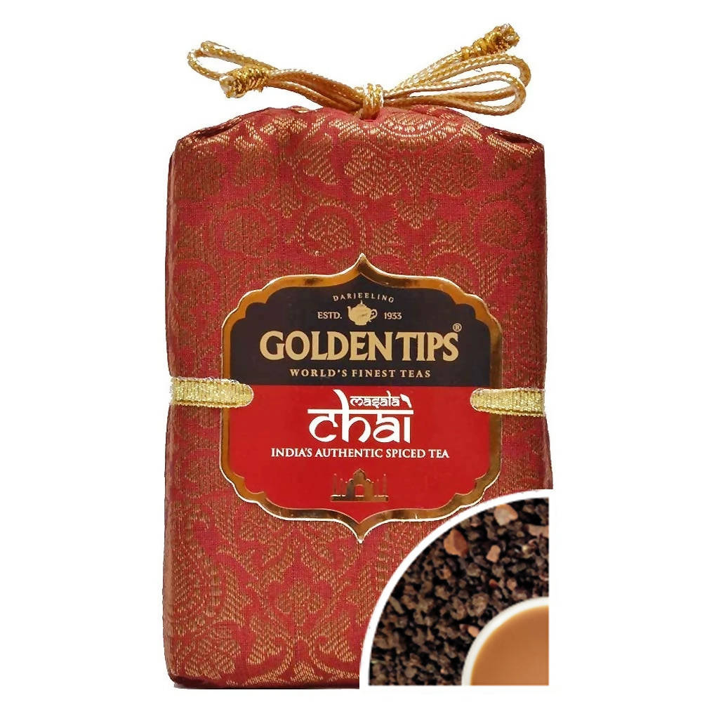Golden Tips Masala Chai India's Authentic Spiced Tea - Royal Brocade Cloth Bag - Safuron