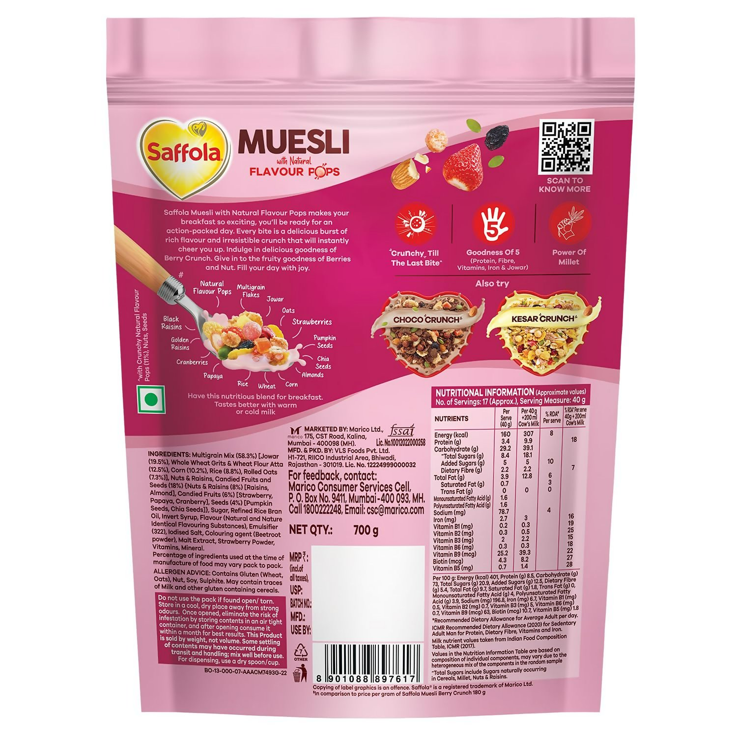 Saffola Muesli Fruit & Nut Berry Crunch with Flavour Pops Saffola