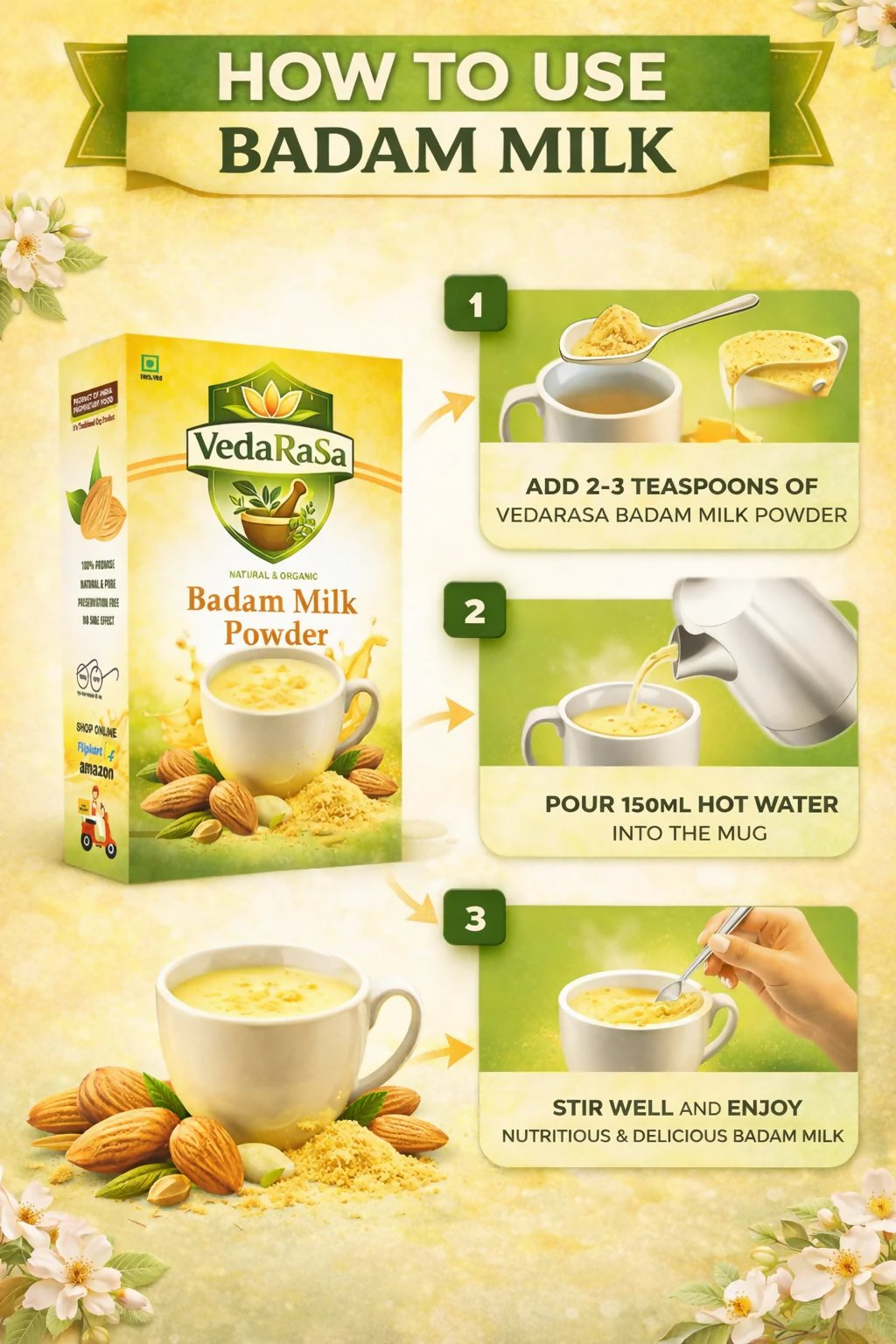 VedaRasa Badam Milk Powder Instant Almond Drink Mix VedaRasa