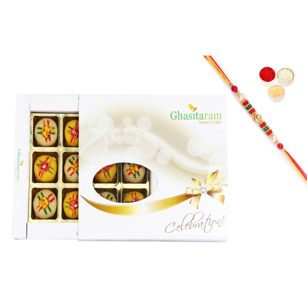 Ghasitaram Assorted Mawa Peda With Pearl Beads Rakhi - Safuron