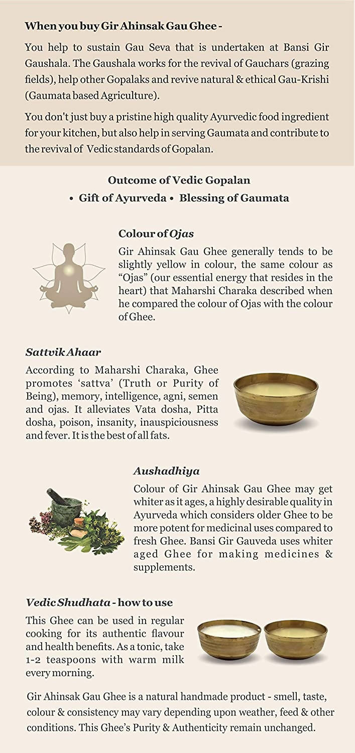 Gir Ahinsak Gau Ghee (A2) Bilona - A2 Ghee, Traditional Bilona Ghee, Desi Pure Breed Gir Gaumata (A2) Gir Gauveda