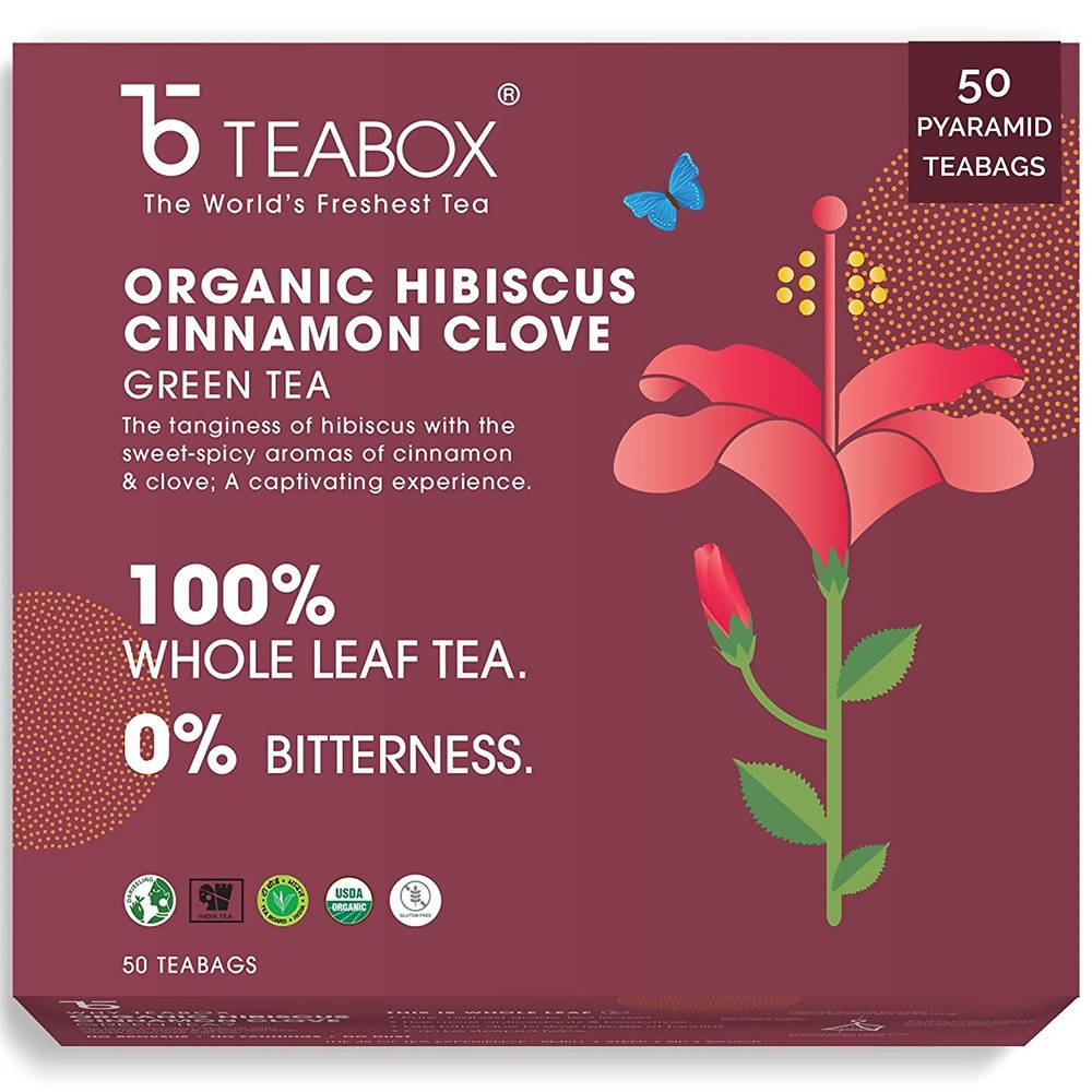 Teabox Organic Hibiscus Cinnamon Clove Green Tea Bags Teabox