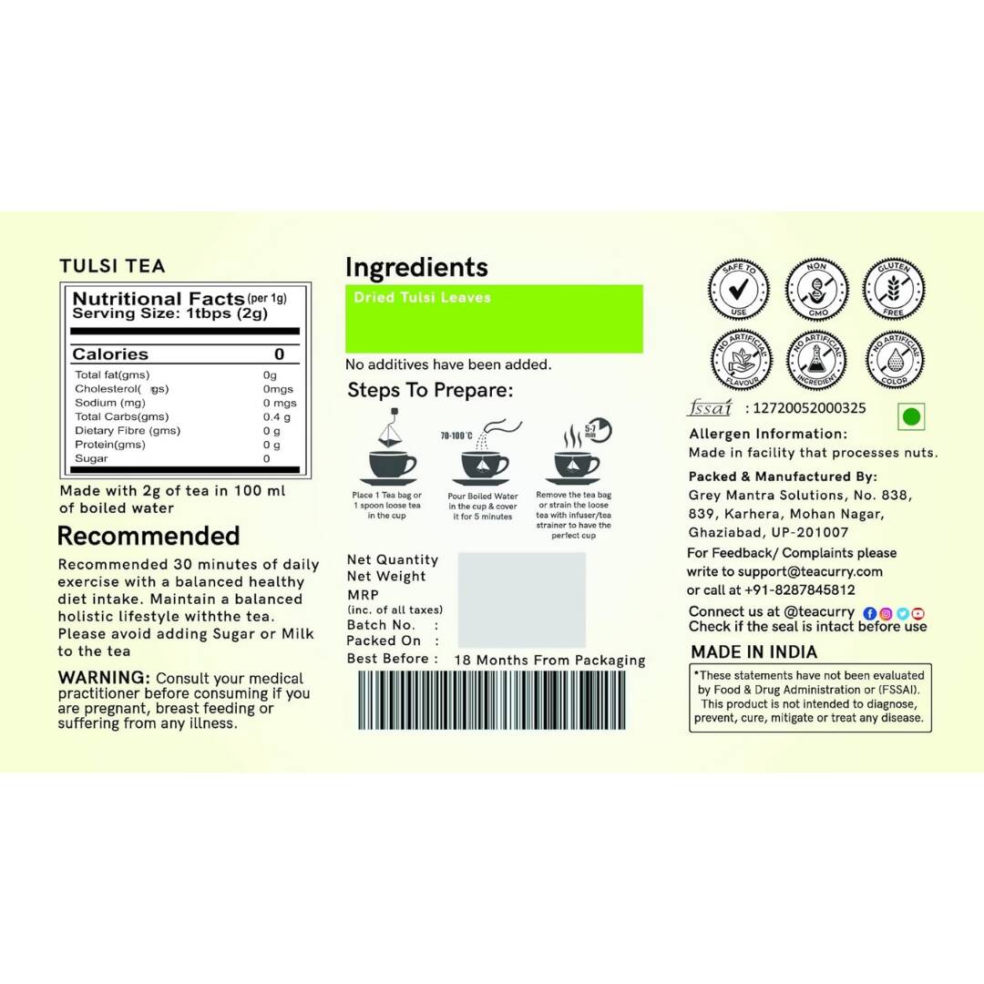 Teacurry Organic Tulsi Tea Bags Teacurry