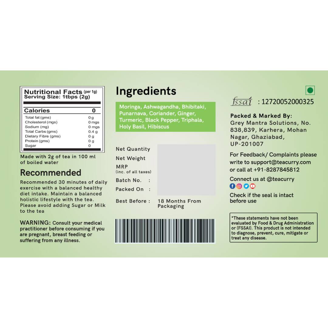 Teacurry Upper Body Fat Burn Tea, 30 Tea Bags (1 Month Pack) - Helps Lose Weight Around Chest, Shoulders, Neck And Arms Fat Teacurry