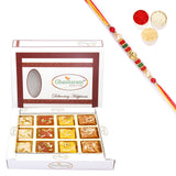 Ghasitaram Assorted Barfis White Box With Pearl Beads Rakhi - Safuron