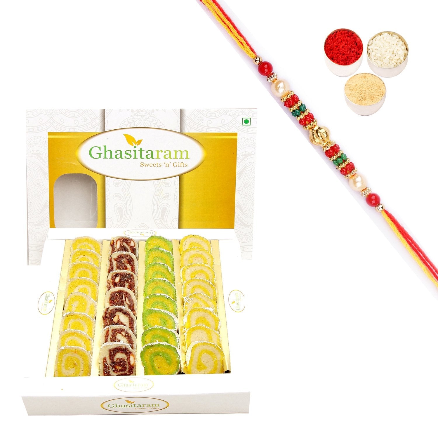 Ghasitaram Assorted Moons Box With Pearl Beads Rakhi - Safuron