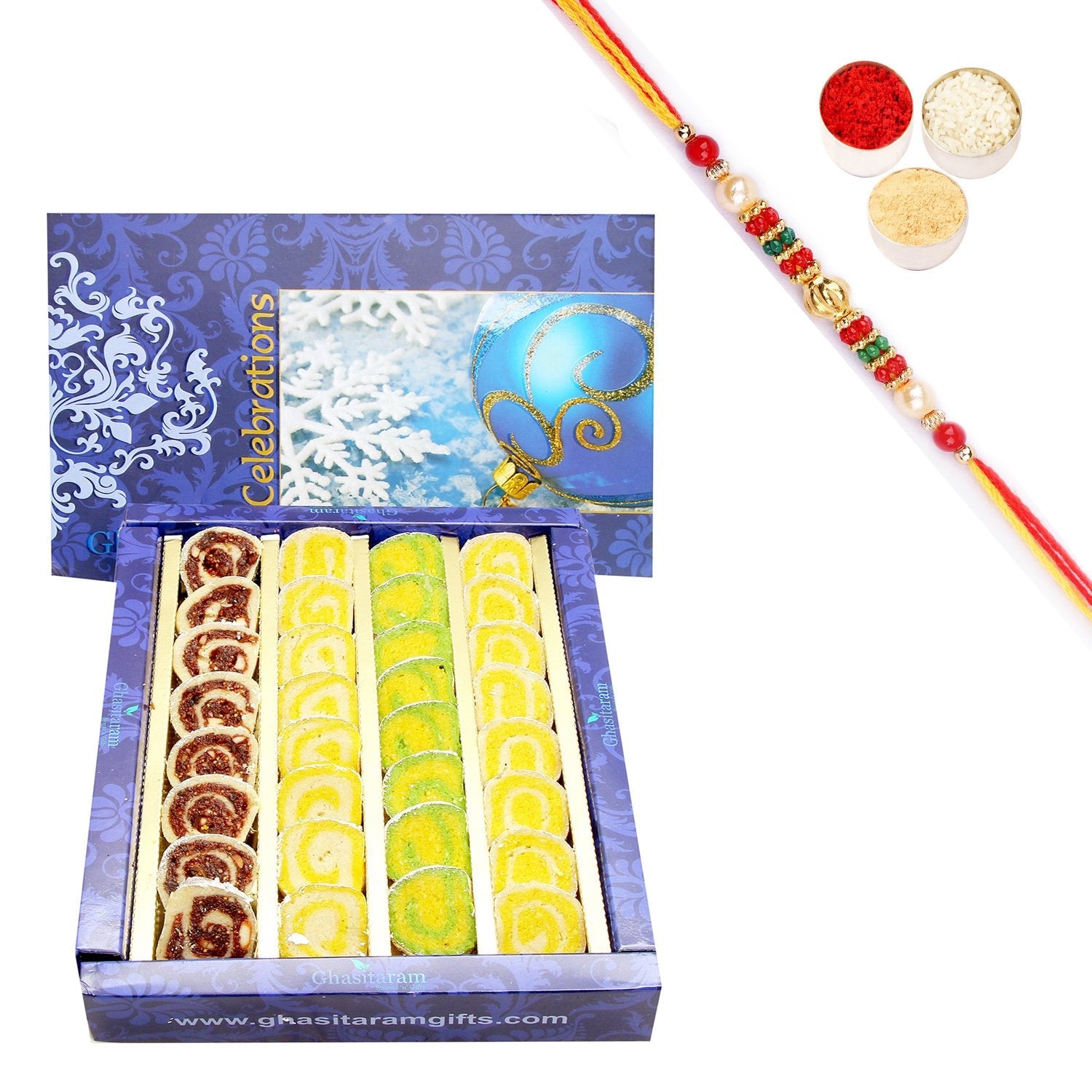 Ghasitaram Assorted Moons Box With Pearl Beads Rakhi - Safuron